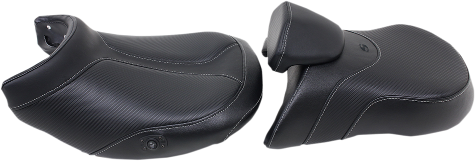 SADDLEMEN Seat - Adventure Tour - Two-Piece - Low - With Lumbar Backrest - Stitched - Black - Heated 0810-BM33LRHCT