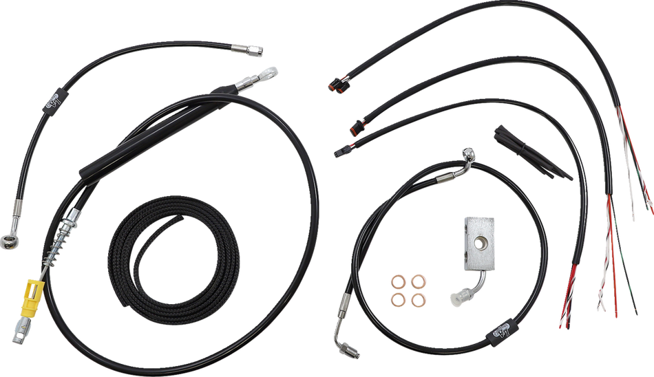 LA CHOPPERS Kit de cable de manillar/línea de freno - Conexión rápida - Completo - Manillar Ape Hanger de 15" - 17" - Negro LA-8155KT2-16B 