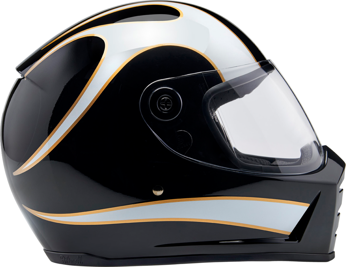 BILTWELL Lane Splitter Helmet - Gloss Black/White Flames - Medium 1004-570-503