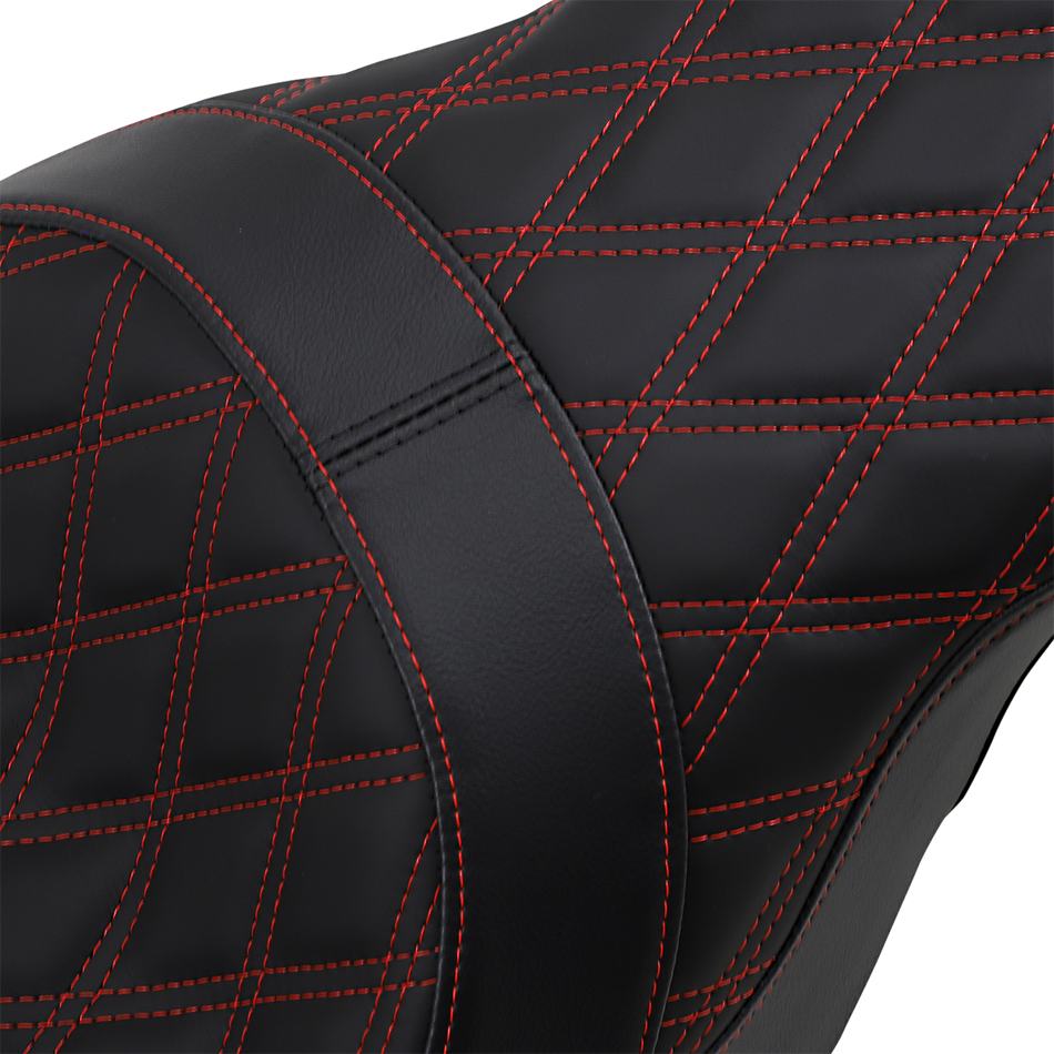 DRAG SPECIALTIES Forward Positioned Predator 2-Up Seat - Double Diamond - Red Stitched - FL '08-'22 0801-1267