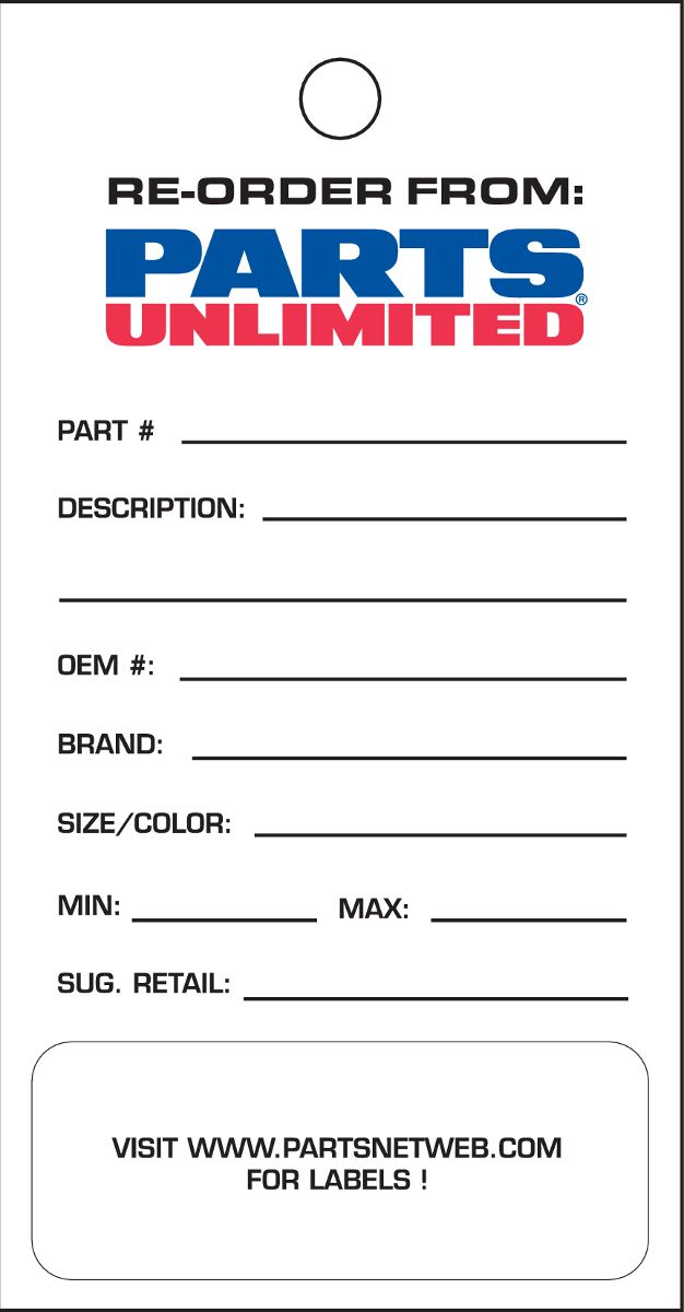 PROMOTIONAL ITEMS VENDOR Parts Unlimited Re-Order Cards DIS50
