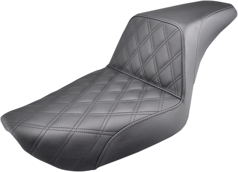 SADDLEMEN Step-Up Seat - Front Lattice Stitch - Black - Dyna 896-04-172
