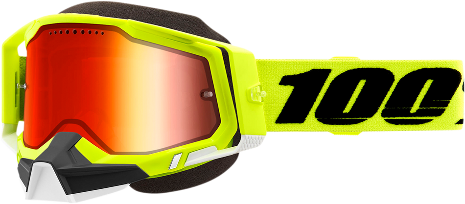 100% Racecraft 2 Snow Goggles - Fluo Yellow - Red Mirror 50012-00004