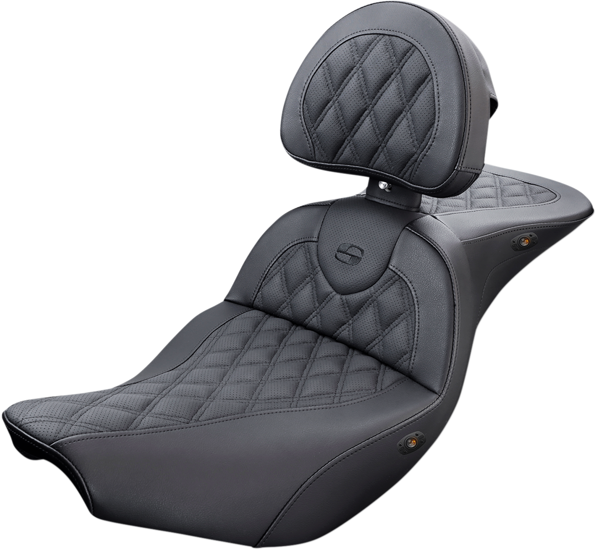 SADDLEMEN Roadsofa Seat - With Backrest - Full Lattice Stitch - Heated - Black - Indian I14-07-182BRHCT