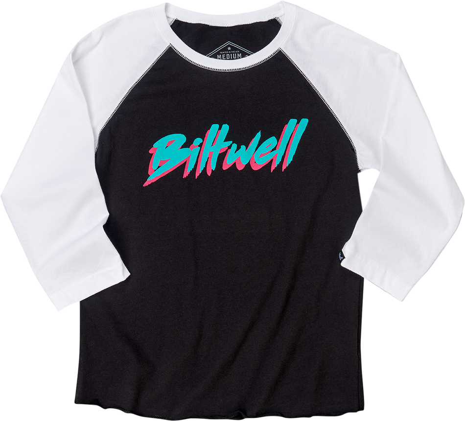 BILTWELL Camiseta raglán 1985 para mujer - Negro/Blanco - Pequeña 8144-060-002 