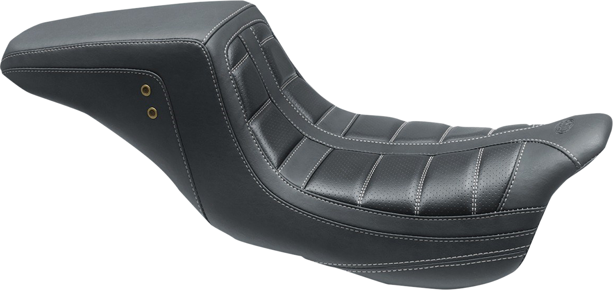 MUSTANG Squareback One-Piece Seat - Tuck and Roll - Black w/ Gun Metal Stitching 75239GM