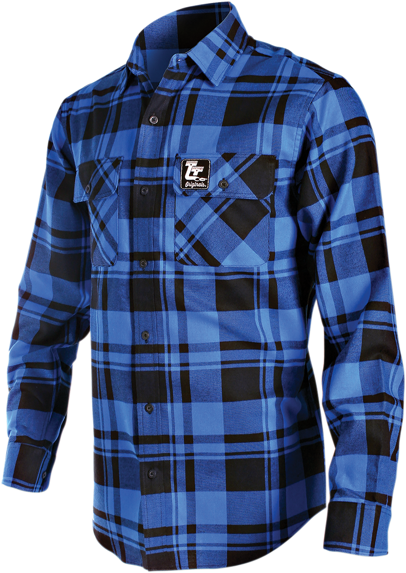 THROTTLE THREADS Long-Sleeve Flannel Shirt - Blue/Black - Medium TT635S68BLMR