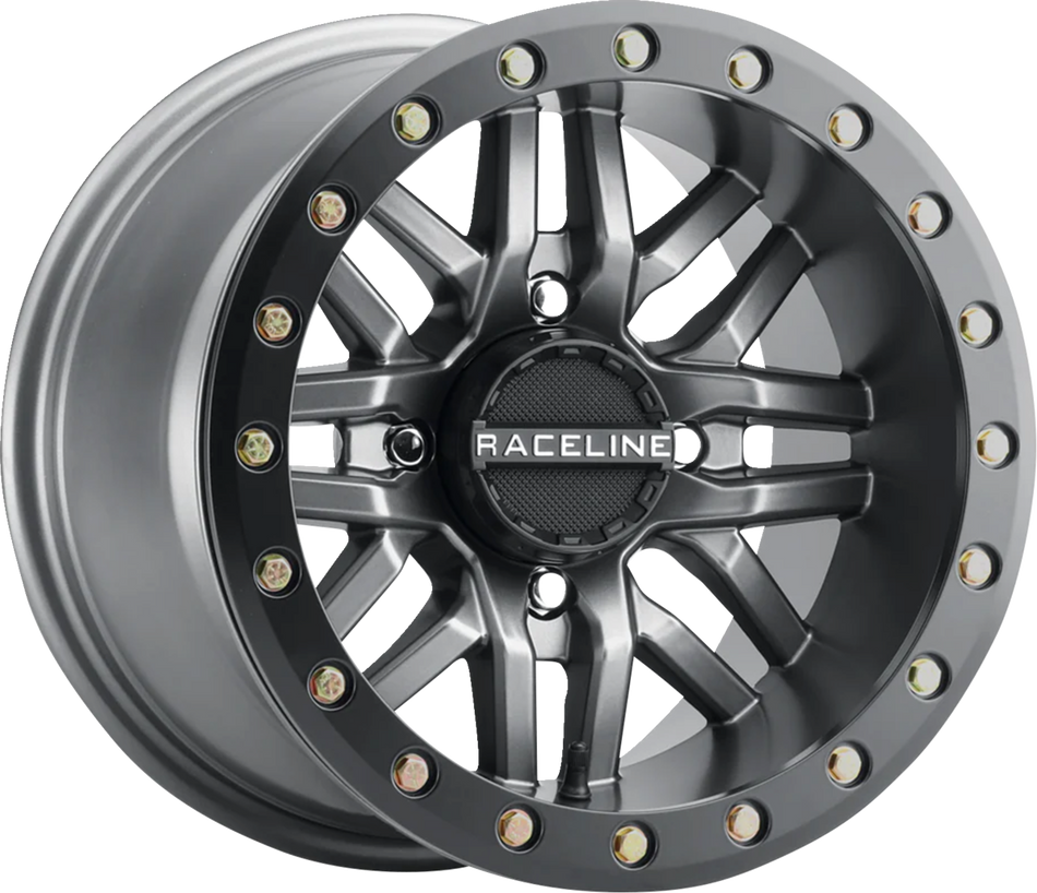 RACELINE WHEELS Wheel - Ryno - Beadlock - Front/Rear - Gun Metal Gray/with Black Ring - 14x7 - 4/137 - 5+2 A91G-47037-52