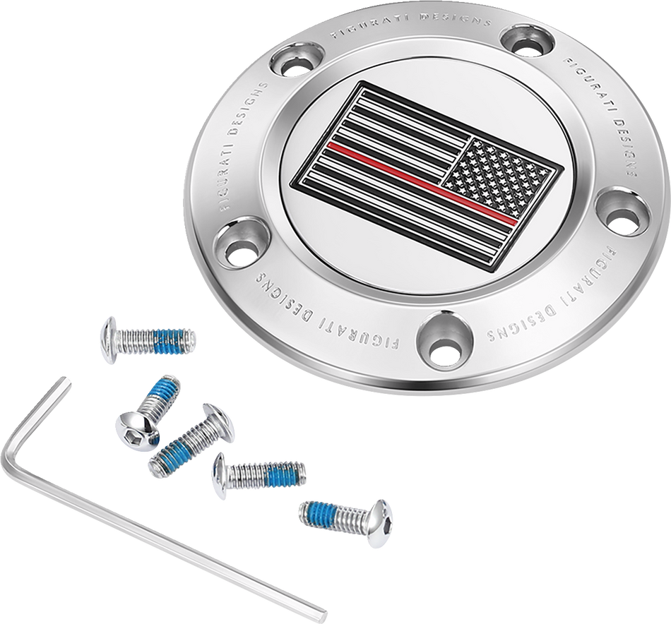 FIGURATI DESIGNS Timing Cover - 5 Hole - American - Red Line - Stainless Steel FD73-TC-5H-SS