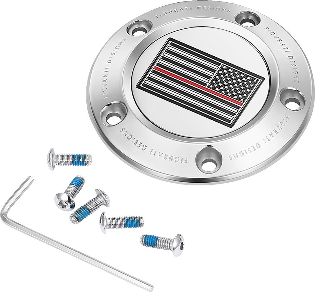 FIGURATI DESIGNS Timing Cover - 5 Hole - American - Red Line - Stainless Steel FD73-TC-5H-SS