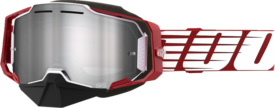 100% Armega Snow Goggles - Oversized Red - Silver Mirror 50008-00006