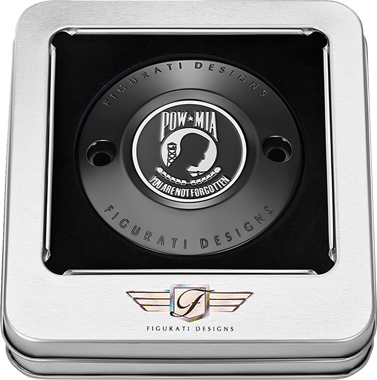 FIGURATI DESIGNS Timing Cover - 2 Hole - POW MIA - Black FD50-TC-2H-BLK