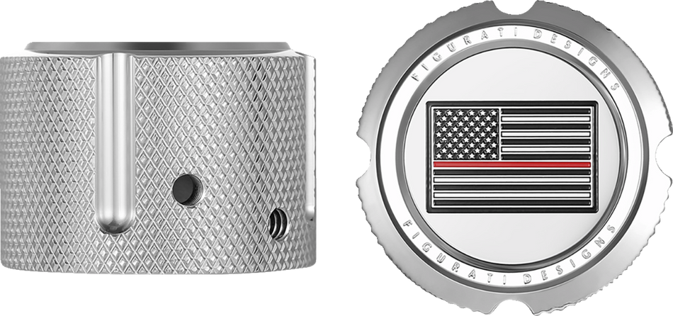 FIGURATI DESIGNS Front Axle Nut Cover - Stainless Steel - Red Line Flag FD73-FAC-SS