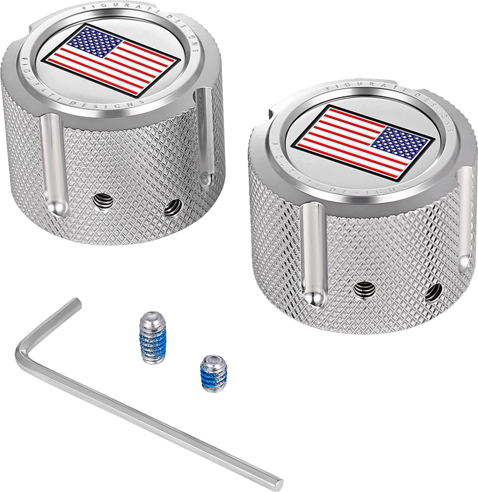 FIGURATI DESIGNS Front Axle Nut Cover - Stainless Steel - Red/White/Blue Flag - Reversed FD20-FAC-SS