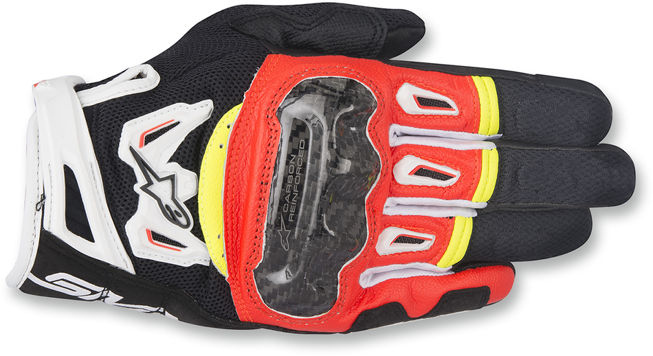 ALPINESTARS SMX-2 Air Carbon V2 Gloves - Black/Fluo Red/White/Fluo Yellow - Small 3567717-1325-S