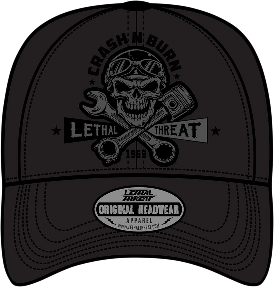 LETHAL THREAT Crash 'n Burn Baseball Hat - Black - One Size HT82101