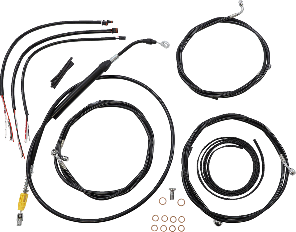 LA CHOPPERS Handlebar Cable/Brake Line Kit - Complete - 18" - 20" Ape Hanger Handlebars - Black Vinyl LA-8058KT2-19B