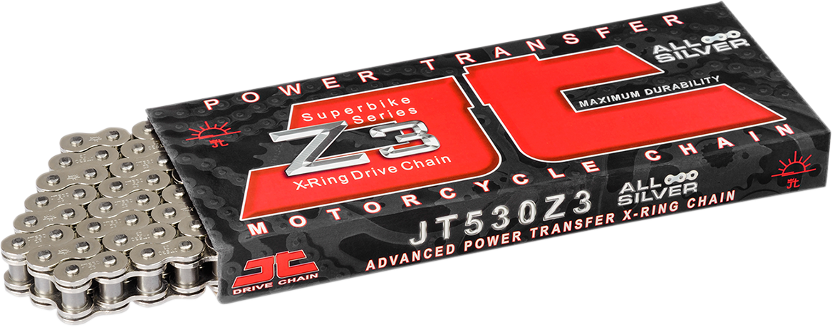 JT CHAINS 530 Z3 - Heavy Duty - X-Ring Sealed Drive Chain - Nickel- 110 Links JTC530Z3NN110RL