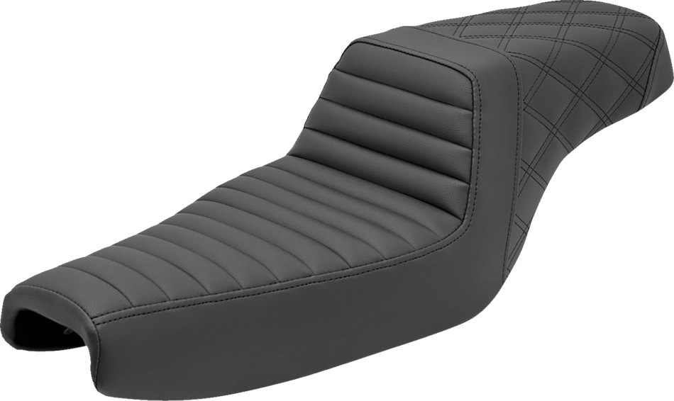 SADDLEMEN Step-Up Seat - Front Tuck-n-Roll/Rear Lattice Stitch - Black 807-11-176