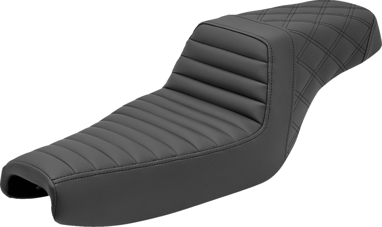 SADDLEMEN Step-Up Seat - Front Tuck-n-Roll/Rear Lattice Stitch - Black 807-11-176