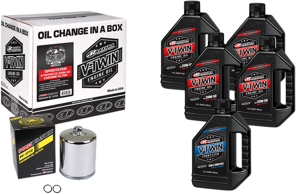 MAXIMA RACING OIL Sportster Synthetic 20W-50 Oil Change Kit - Chrome Filter 90-119015PC