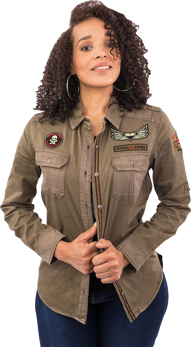 LETHAL THREAT Women's Untamed Long-Sleeve Shirt - Army Green - Medium LA60125M