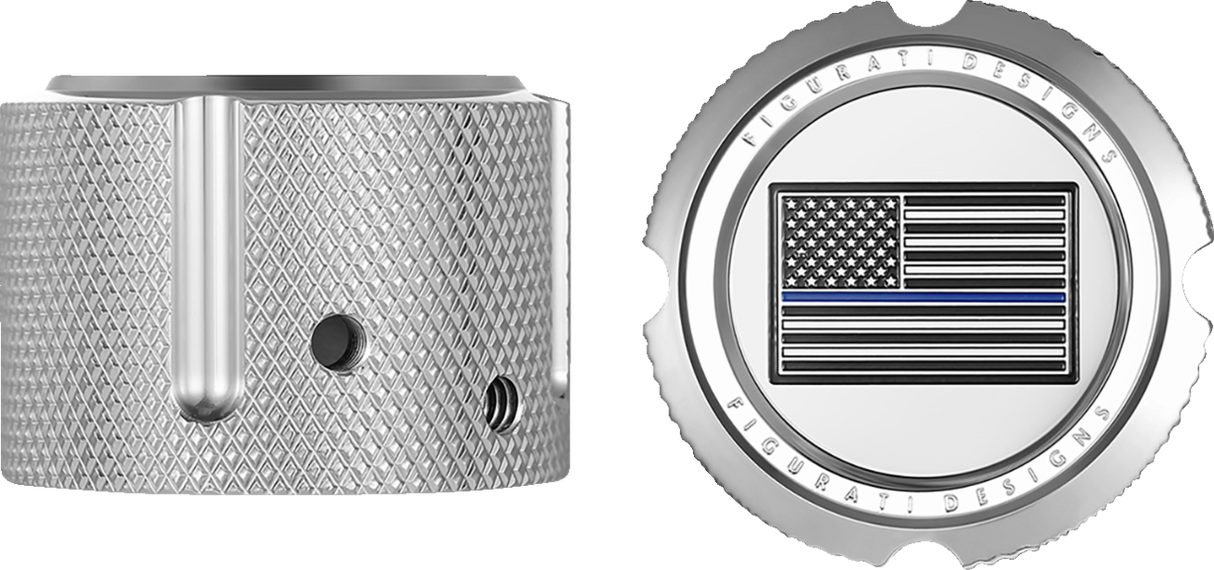 FIGURATI DESIGNS Front Axle Nut Cover - Stainless Steel - Blue Line Flag FD70-FAC-SS