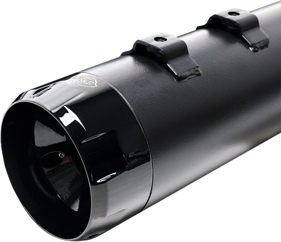 Silenciadores S&amp;S CYCLE de 4,5" - Negro con propulsor negro AHORA TIENEN TODAS LAS TAPAS NEGRAS 550-0621
