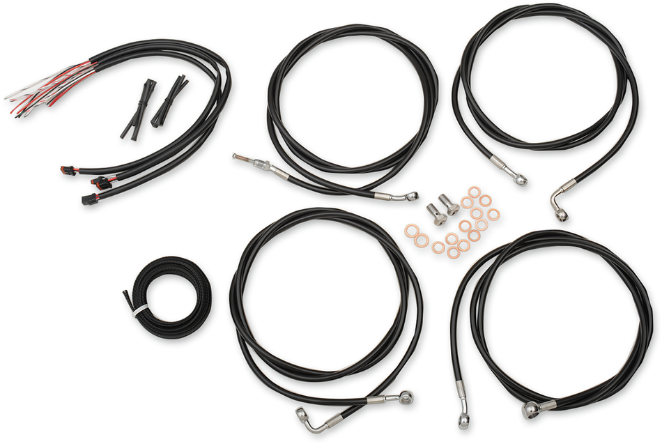 LA CHOPPERS Handlebar Cable/Brake Line Kit - Complete - 12" - 14" Ape Hanger Handlebars - Black Vinyl LA-8054KT2-13B