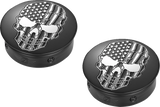 FIGURATI DESIGNS Swing Arm Covers - Contrast Cut - American Flag Skull - Custom - Black FD28-BKSKULL-CC