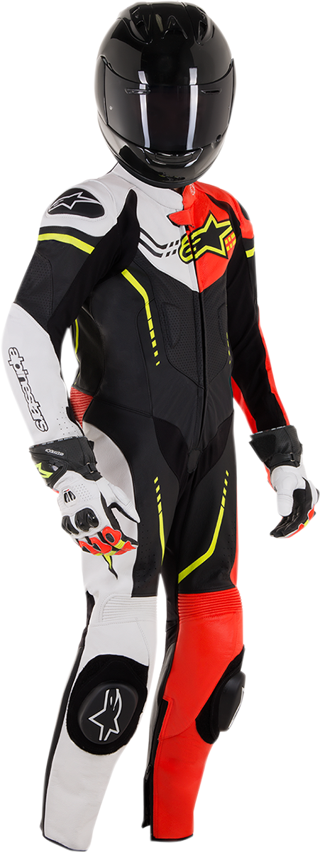 ALPINESTARS Youth GP Plus 1-Piece Leather Suit - Black/White/Red Fluorescent/Yellow Fluorescent - US 28 / EU 150 31405181236150