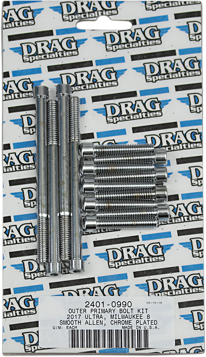 DRAG SPECIALTIES Outer Primary Smooth Bolt Kit - Chrome - M8 MK787S