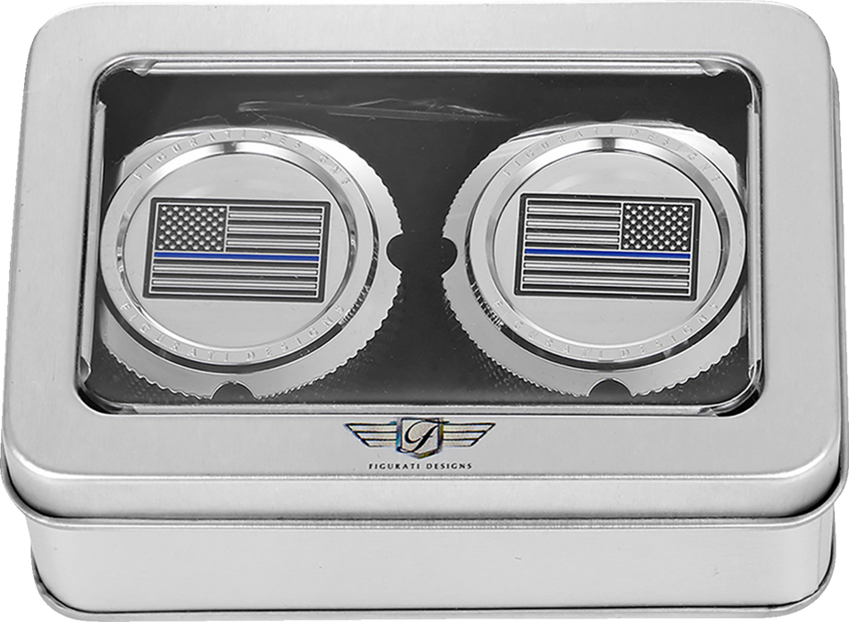FIGURATI DESIGNS Front Axle Nut Cover - Stainless Steel - Blue Line Flag FD70-FAC-SS