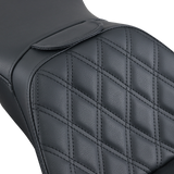 SADDLEMEN Explorer Seat - With Backrest - Lattice Stitched - Black - FLSTN 806-15-030LS