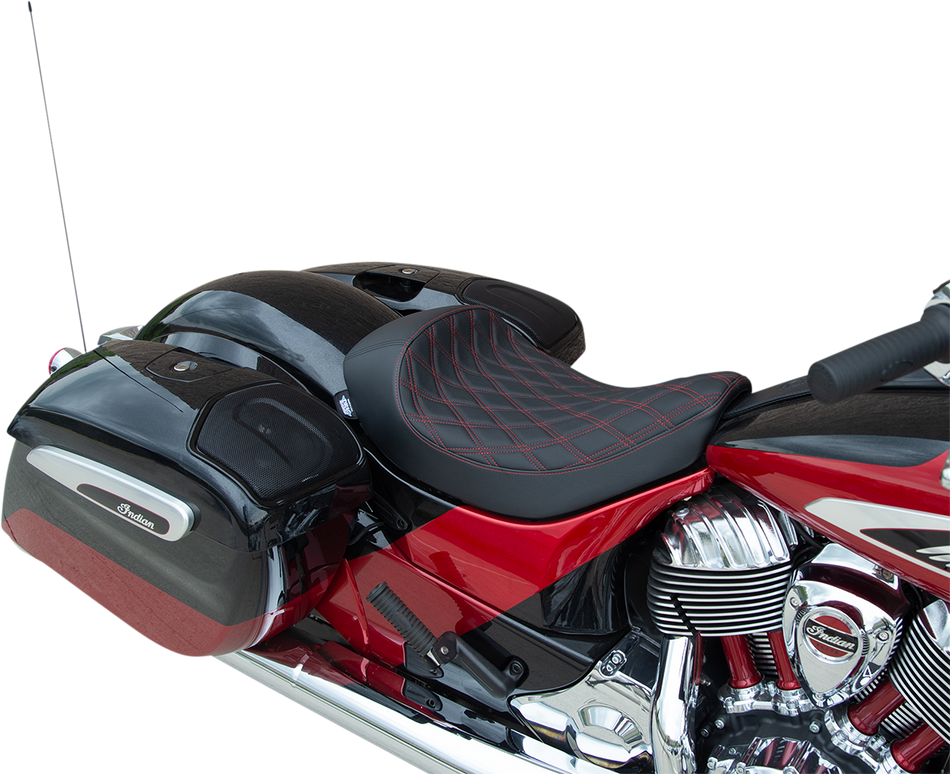 DRAG SPECIALTIES Solo Seat - Double Diamond - Red Stitching - '14-'22 Indian 0810-2269