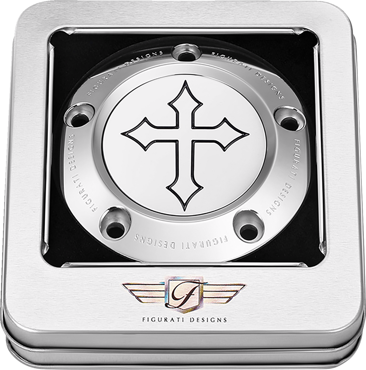 FIGURATI DESIGNS Timing Cover - 5 Hole - Cross - Stainless Steel FD41-TC-5H-SS