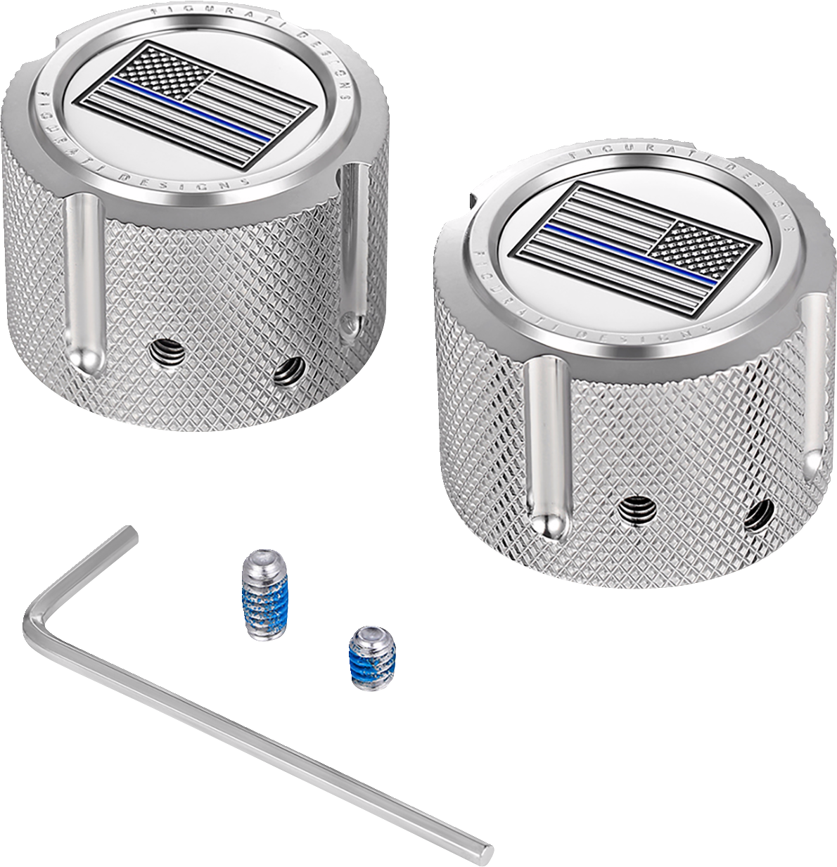 FIGURATI DESIGNS Front Axle Nut Cover - Stainless Steel - Blue Line Flag FD70-FAC-SS