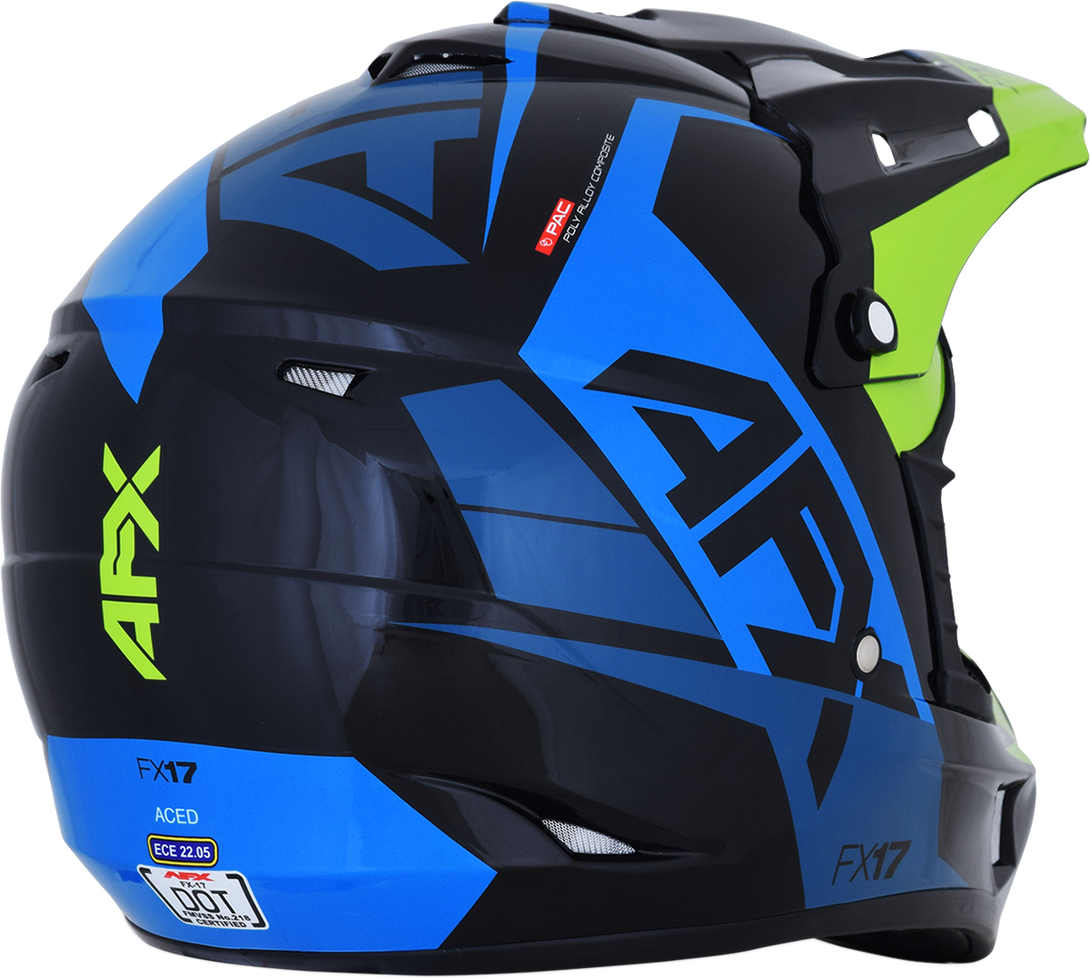 AFX FX-17 Helmet - Aced - Blue/Lime - Large 0110-6501