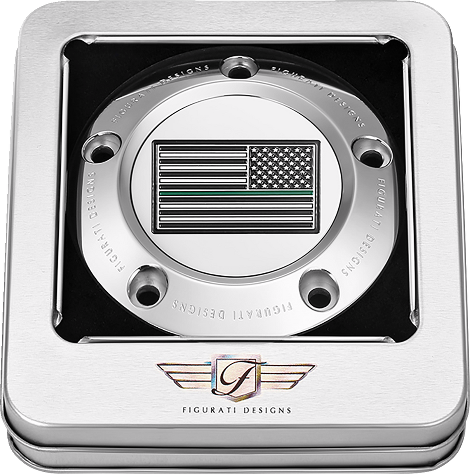 FIGURATI DESIGNS Timing Cover - 5 Hole - American - Green Line - Stainless Steel FD72-TC-5H-SS