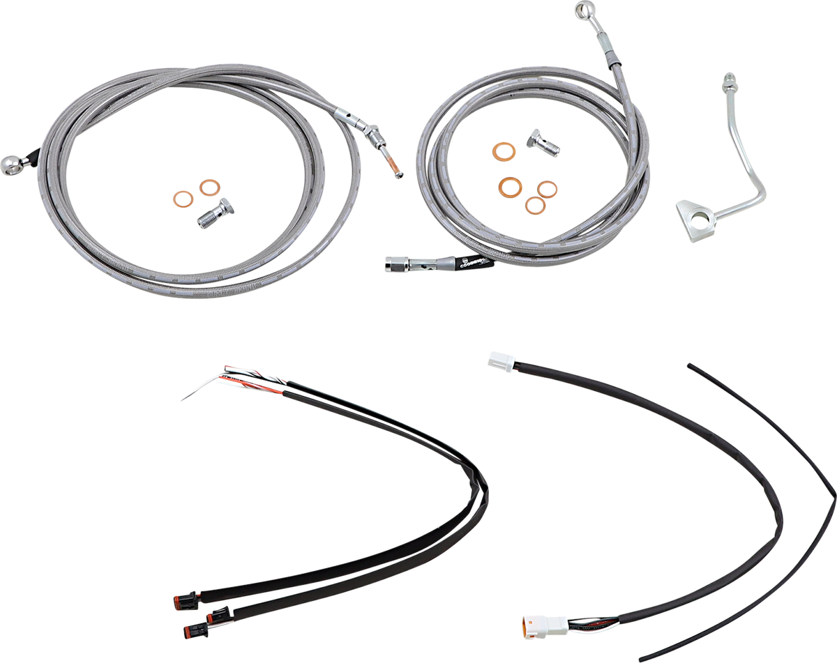 BURLY BRAND Handlebar Cable/Brake Line Kit - Complete - 14" Ape Hanger Handlebars - Stainless Steel B30-1167