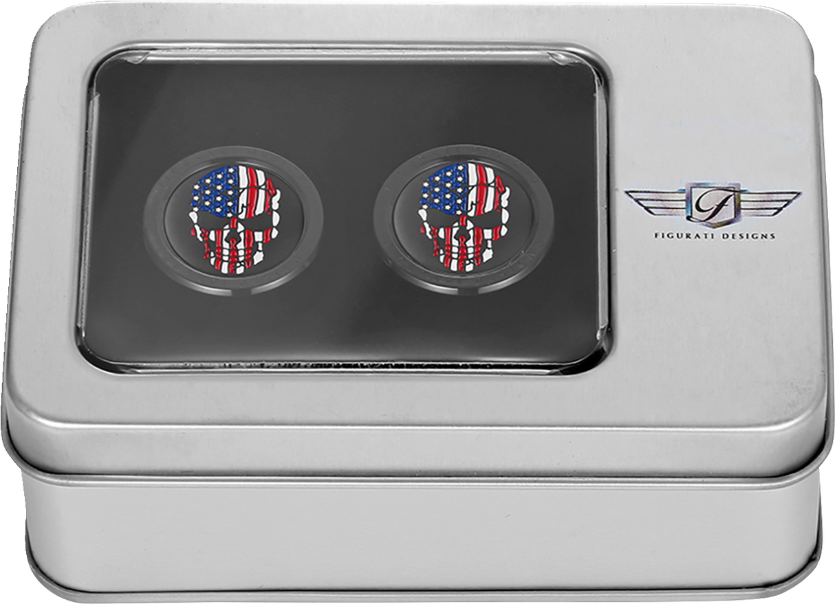 FIGURATI DESIGNS Docking Hardware Covers - Red/White/Blue American Flag Skull - Short - Black FD25-DC-2530-BK