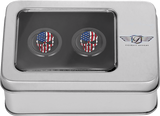 FIGURATI DESIGNS Docking Hardware Covers - Red/White/Blue American Flag Skull - Short - Black FD25-DC-2530-BK