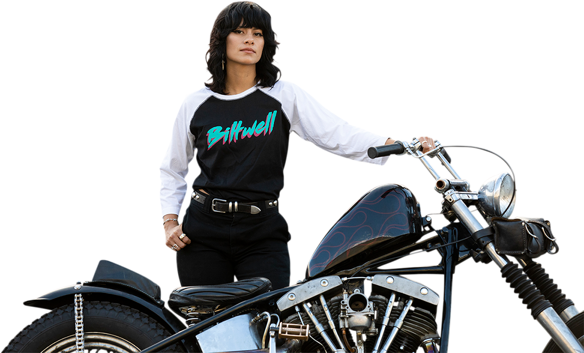 BILTWELL Camiseta raglán 1985 para mujer - Negro/Blanco - Pequeña 8144-060-002 