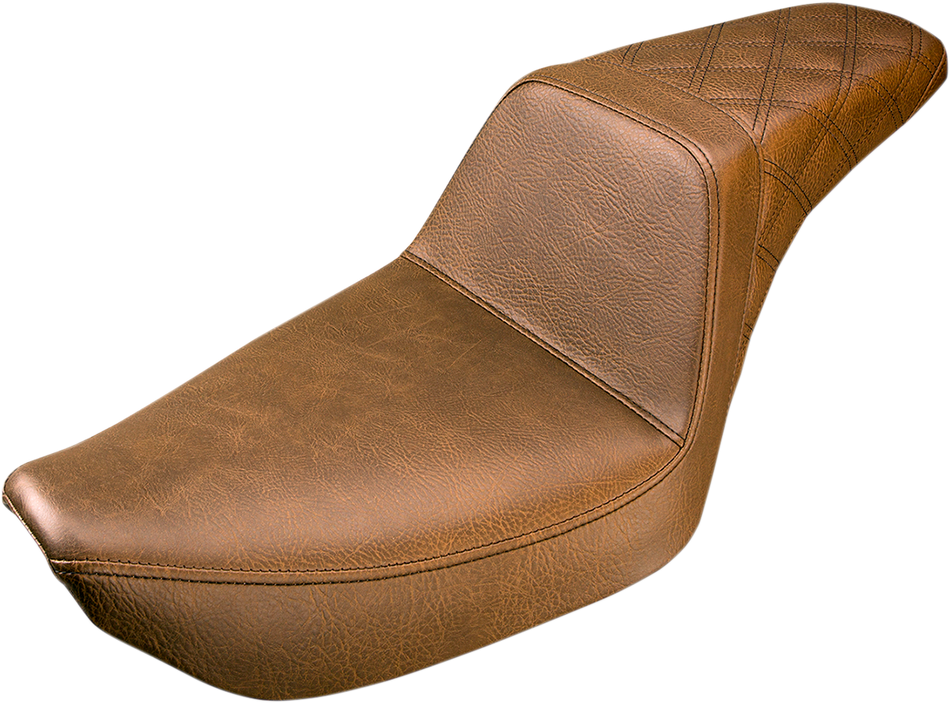SADDLEMEN Step Up Seat - Rear Lattice Stitched - Brown - Dyna 896-04-173BR