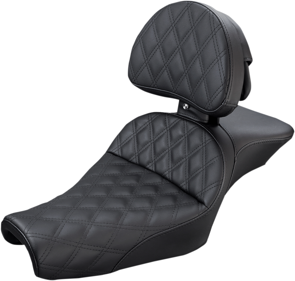 SADDLEMEN Explorer Seat - With Backrest - Lattice Stitched - Black - XL '04-'22 807-11-030LS