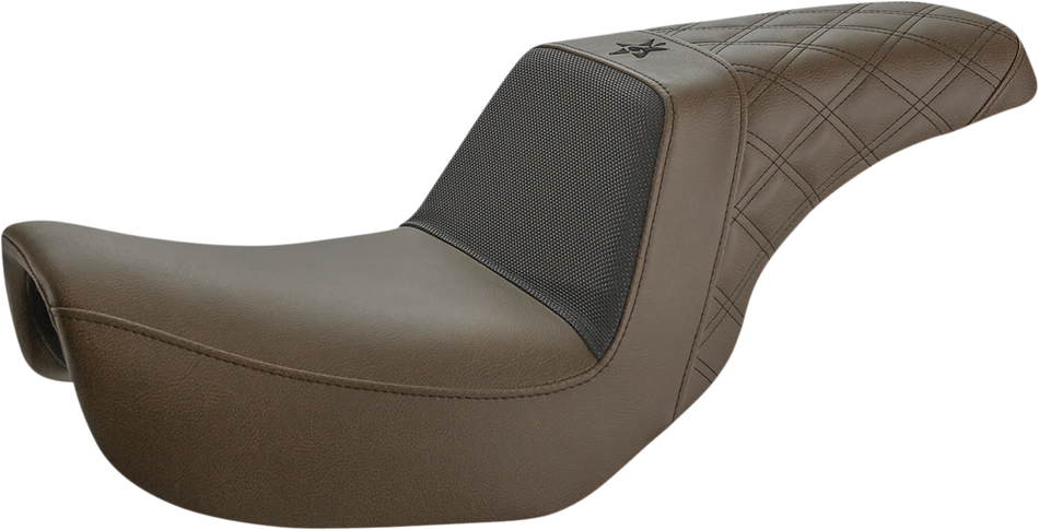 SADDLEMEN Unknown Industries Seat - Front Carbon Fiber/Black Gripper Lumbar/Rear Lattice Stitch - Dyna UN06-04-173BR