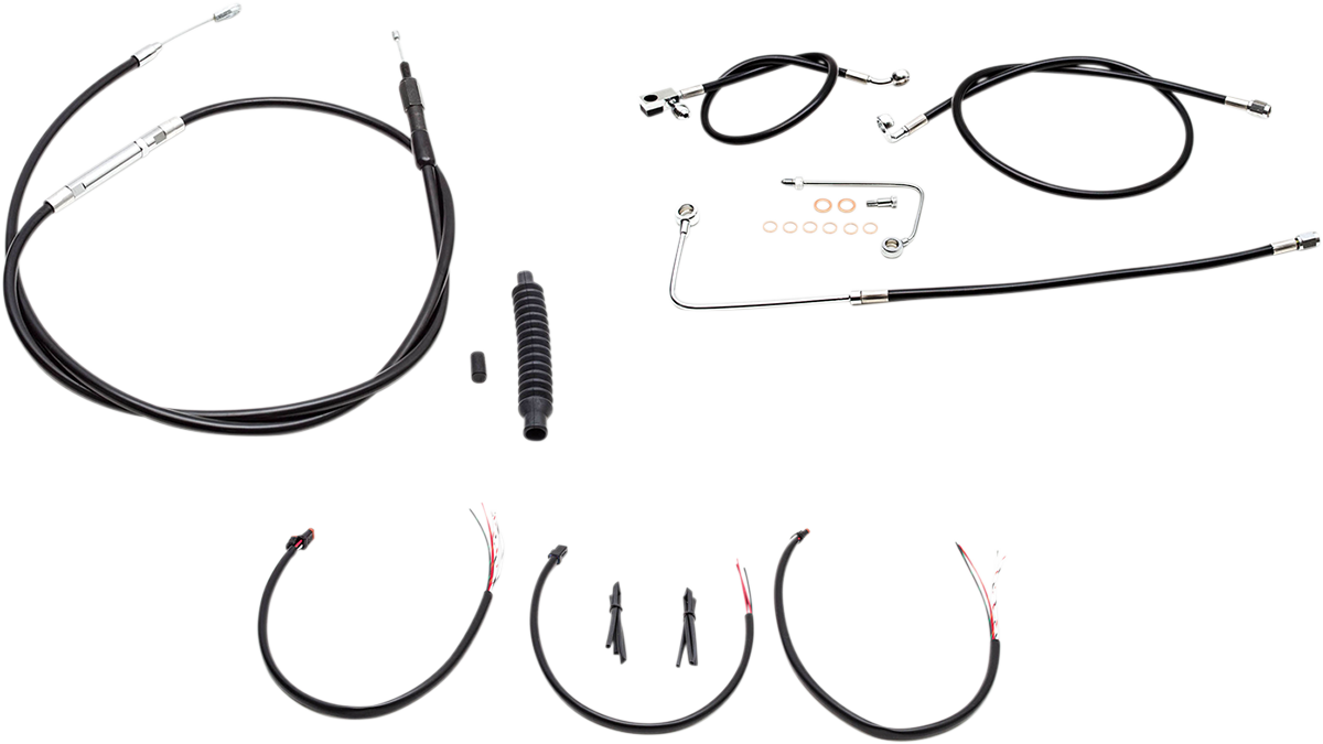 LA CHOPPERS Handlebar Cable/Brake Line Kit - Complete - 12" - 14" Ape Hanger Handlebars - Black Vinyl LA-8151KT2B-13B