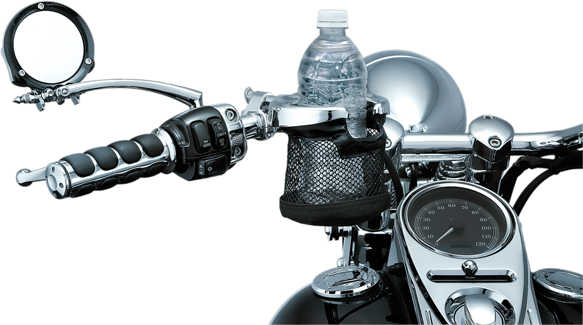 KURYAKYN Drink Holder w/ Basket - Universal - 1-1/4" Handlebars - Chrome 1475