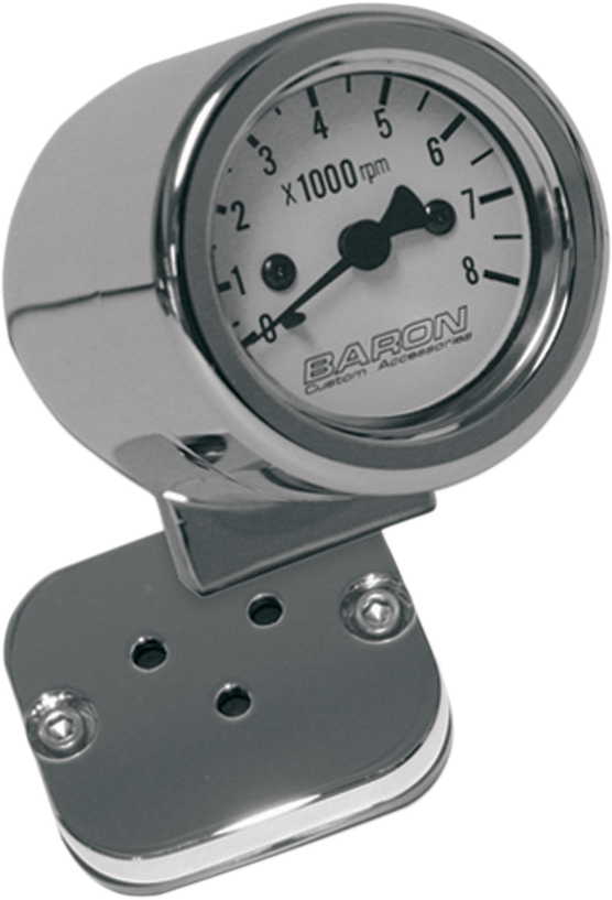 BARON Mini-Bullet Tacómetro electrónico con soporte de barra de 1" - Cromo - Cara blanca - 3-3/8" L x 2-5/16" D BA-7573-00 