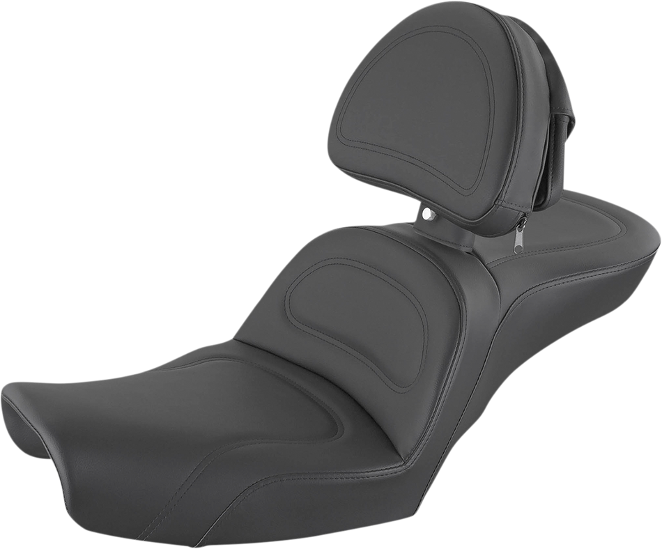 SADDLEMEN Explorer Seat - With Backrest - Stitched - Black - Dyna 896-04-030